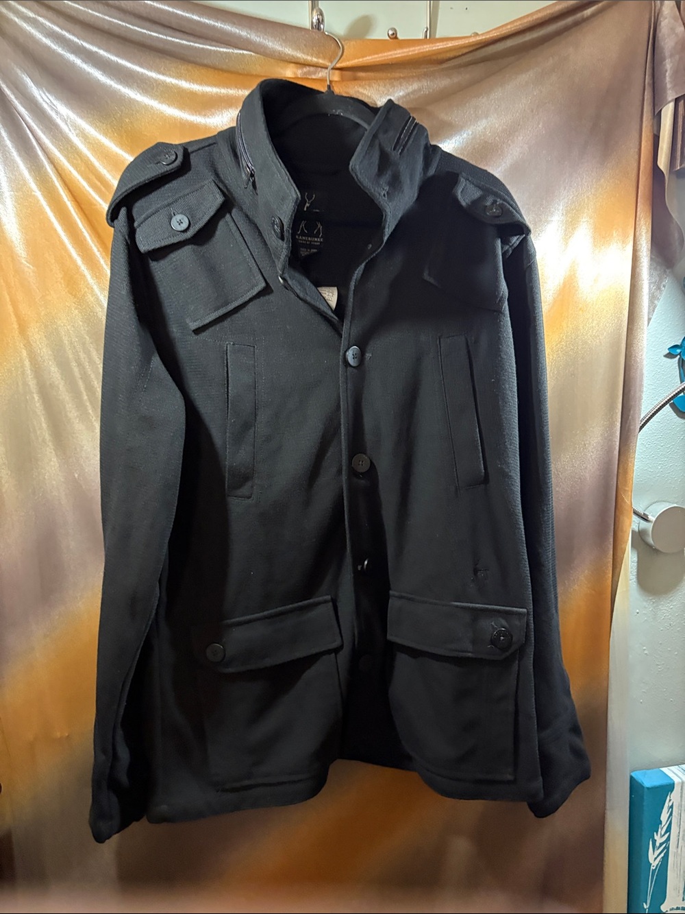 Kane & Unke Men's Black Military Field Jacket with Epaulets 137